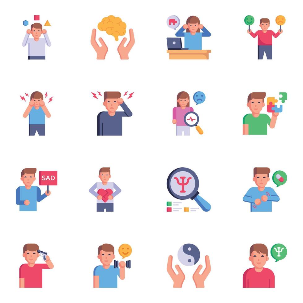 Set of Mental Health Flat Icons vector