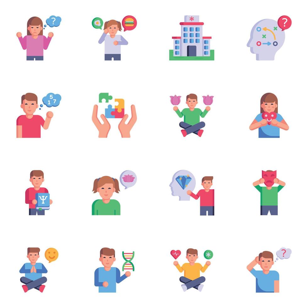 Set of Mental Disorders Flat Icons vector