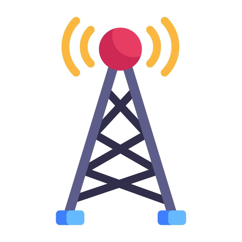 Communication antenna, flat style icon of signal tower vector