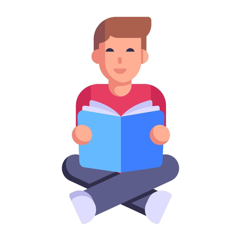 Boy reading a book, flat icon of study vector