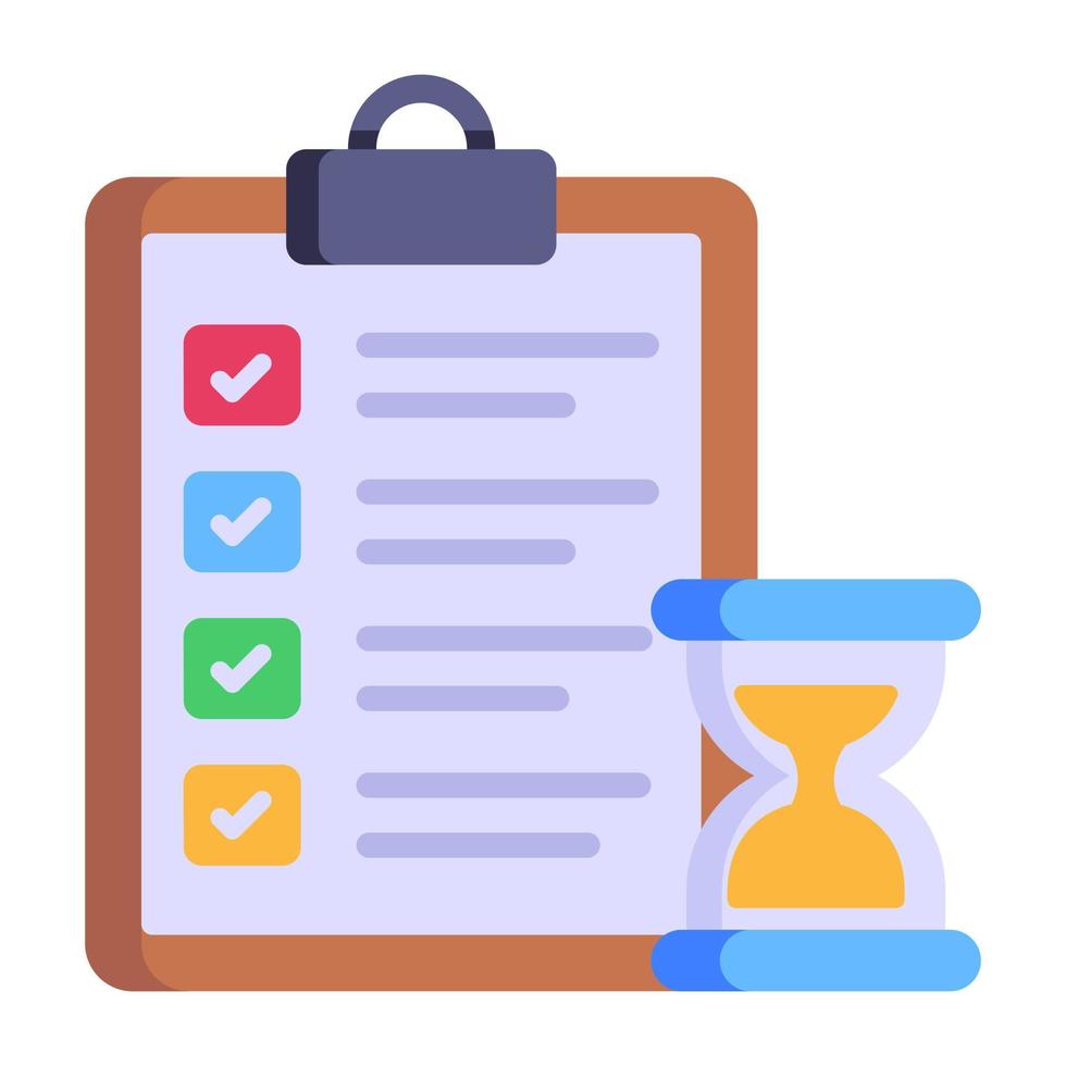 Sandglass and clipboard, flat icon of exam time vector