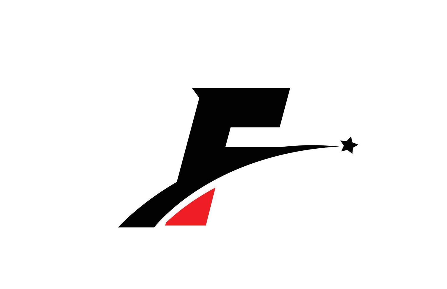 f rojo negro alfabeto letra logo icono diseño con swoosh y estrella. plantilla creativa para negocios y empresas. vector