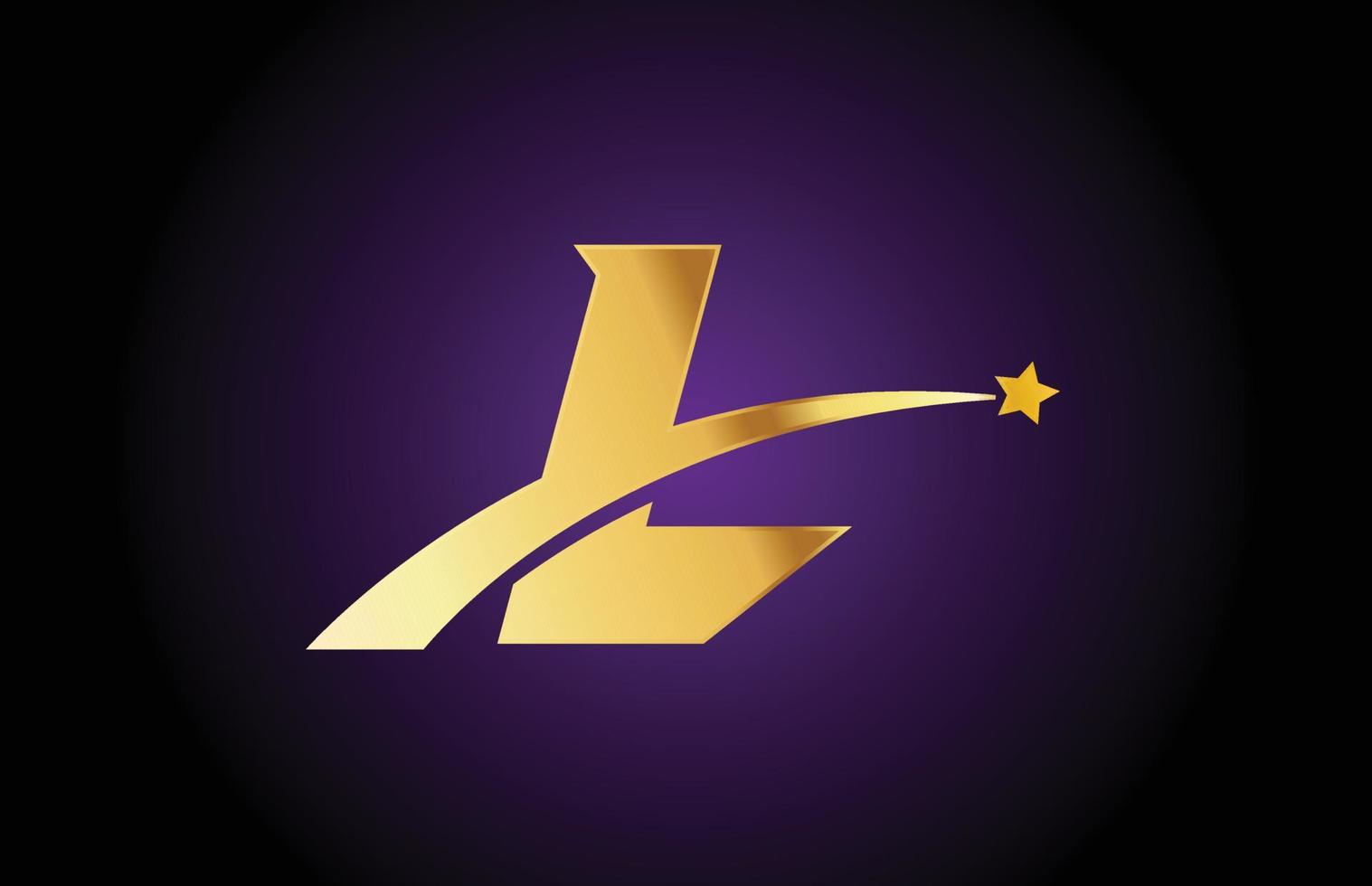 gold golden L alphabet letter logo icon with star. Creative design for business or company with swoosh vector