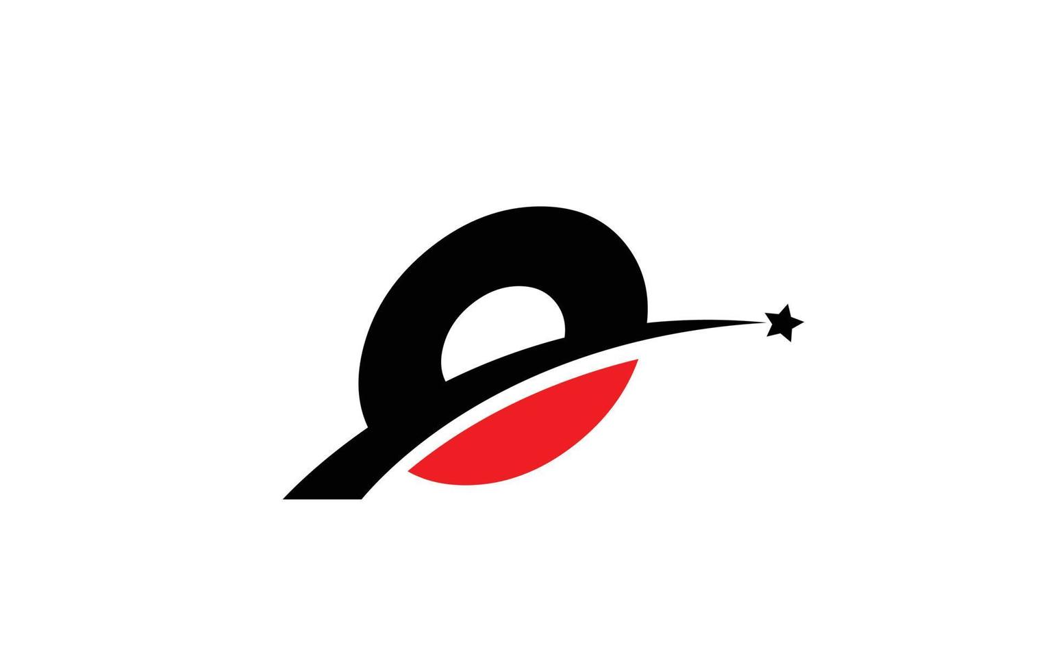 o diseño de icono de logotipo de letra de alfabeto negro rojo con swoosh y estrella. plantilla creativa para negocios y empresas. vector