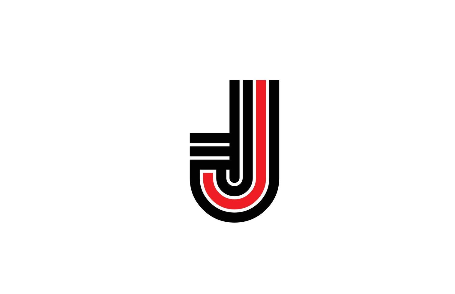 red line J alphabet letter logo icon. Creative design template for company and business in white and black vector