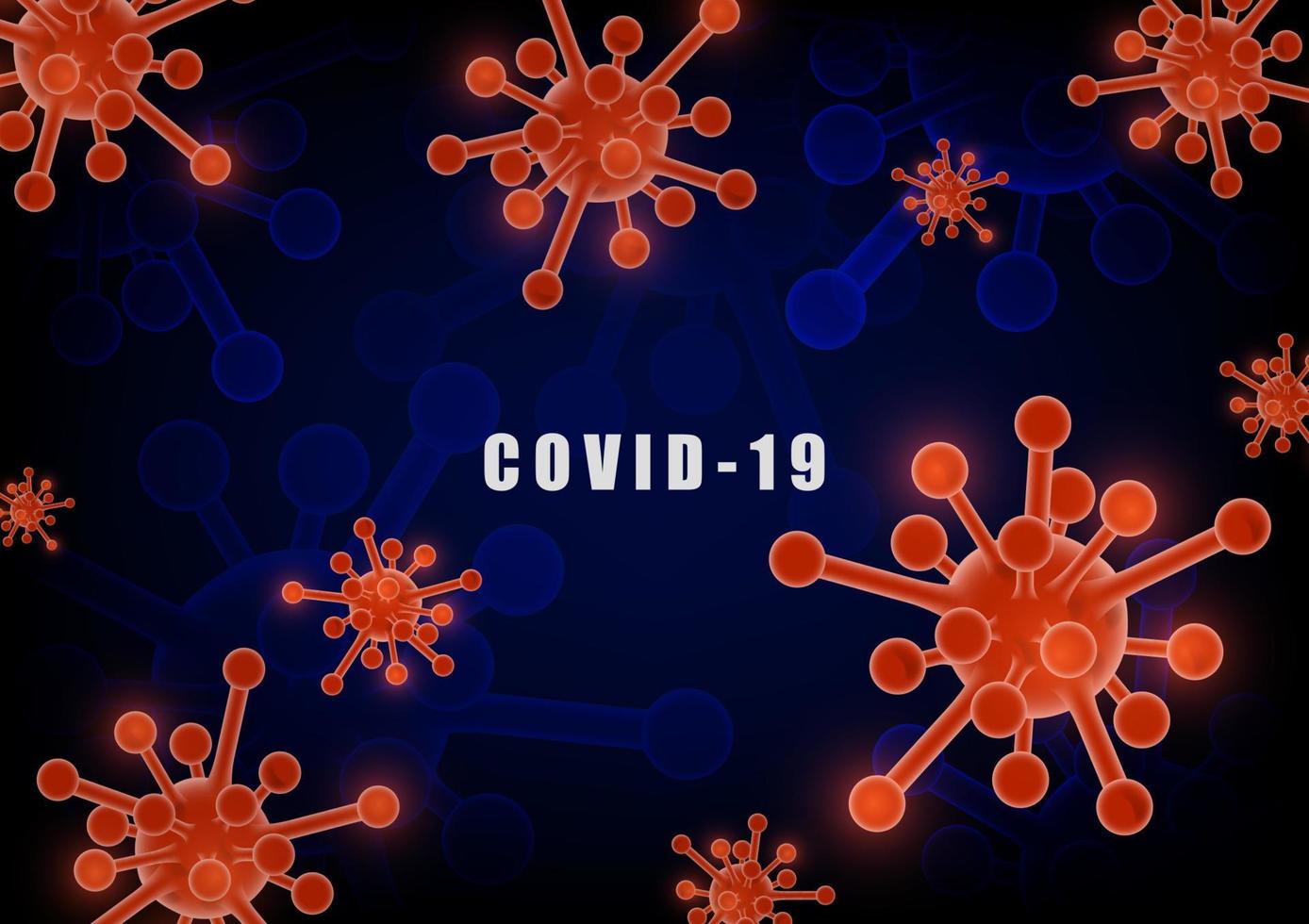 Abstract COVID-19 virus pandamic style of futuristic blue contrast by red viruses. Overlapping for copy space of text background. Illustration vector
