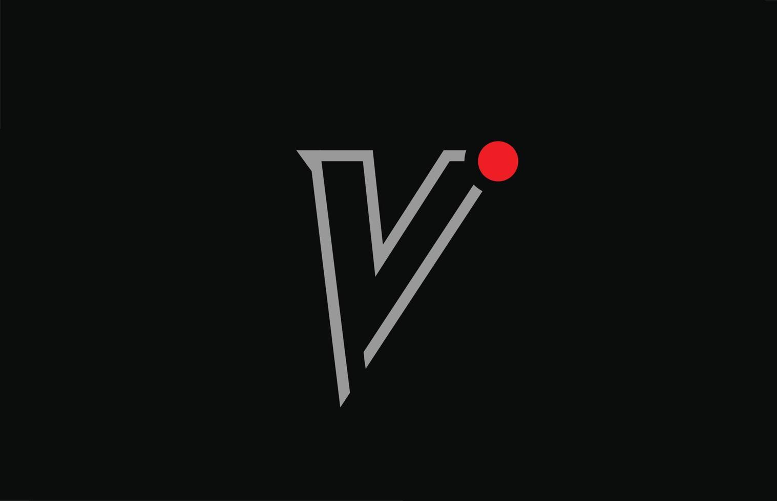 v diseño de icono de logotipo de letra del alfabeto en blanco y negro con punto rojo. plantilla creativa para empresa y negocio vector