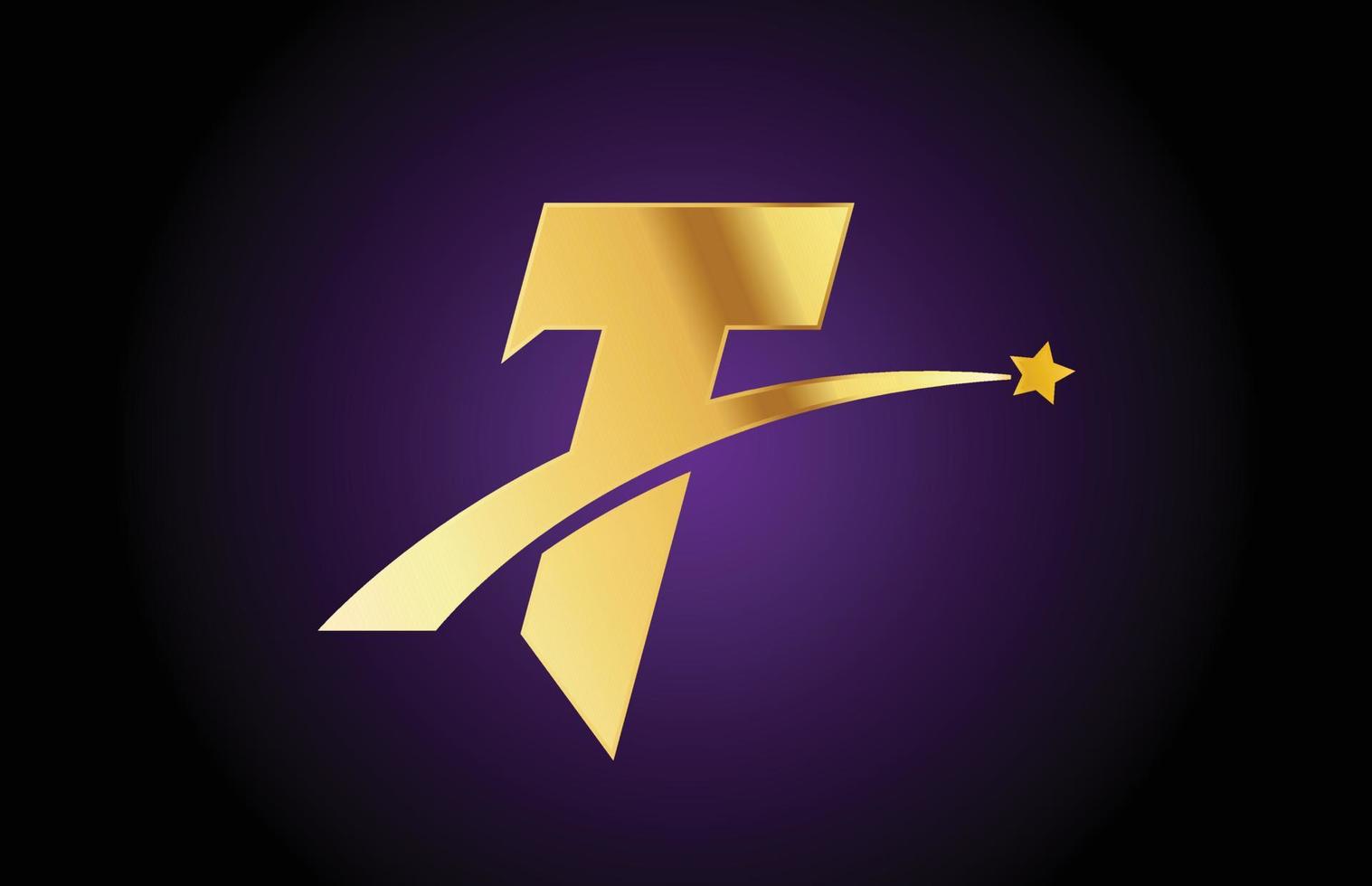 gold golden T alphabet letter logo icon with star. Creative design for business or company with swoosh vector