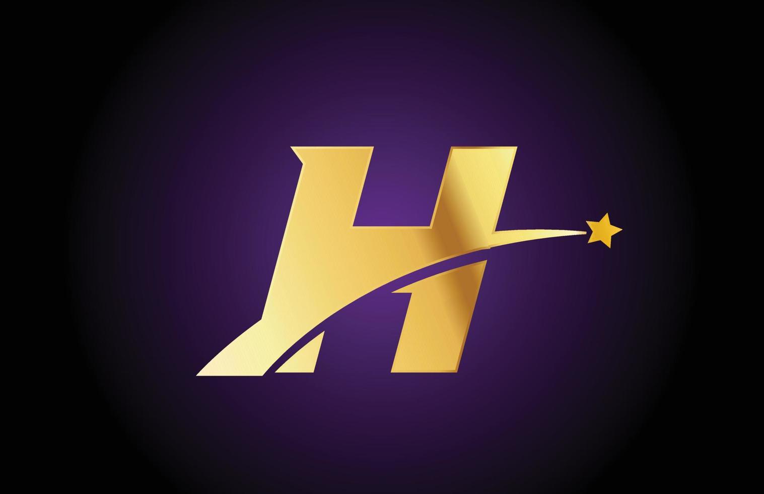 icono del logotipo de la letra del alfabeto h dorado dorado con estrella. diseño creativo para negocios o empresas con swoosh vector