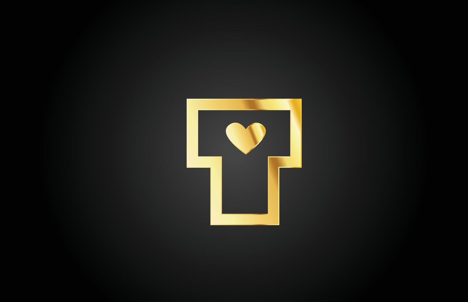 gold golden T love heart alphabet letter logo icon design. Creative template for company or business vector