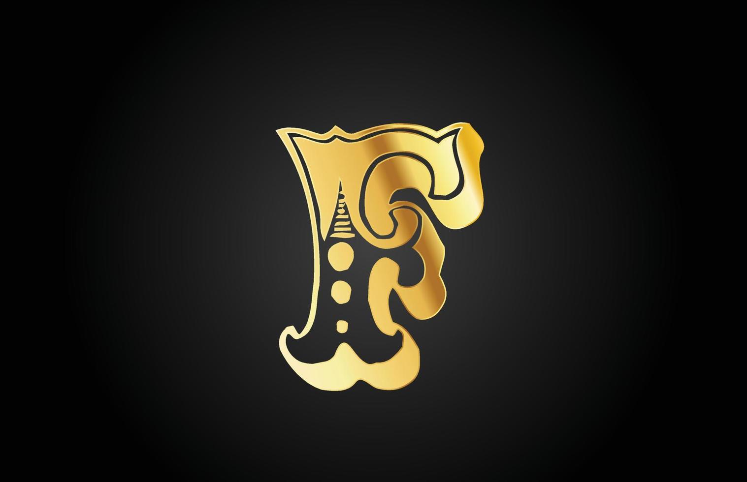golden vintage F metal alphabet letter logo icon. Creative design template for company or business vector