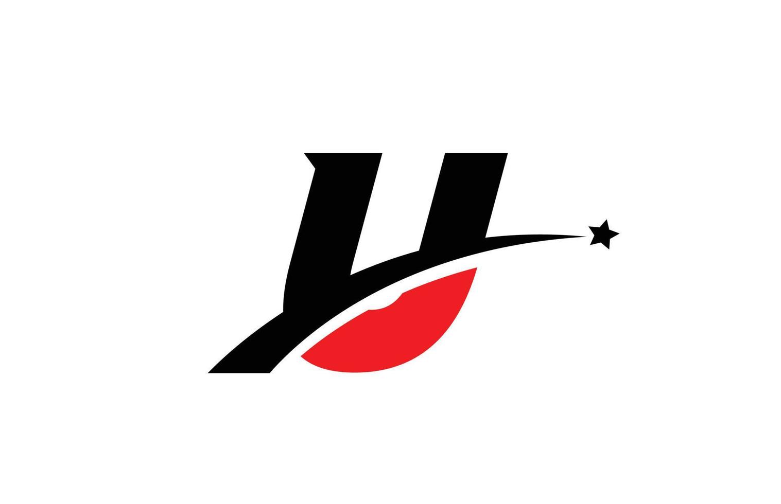 U red black alphabet letter logo icon design with swoosh and star. Creative template for business and company vector