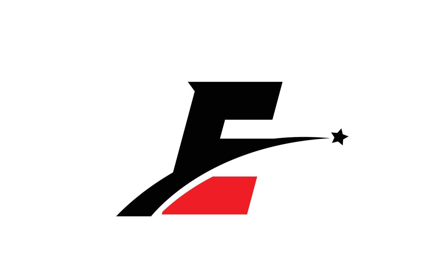 E red black alphabet letter logo icon design with swoosh and star. Creative template for business and company vector
