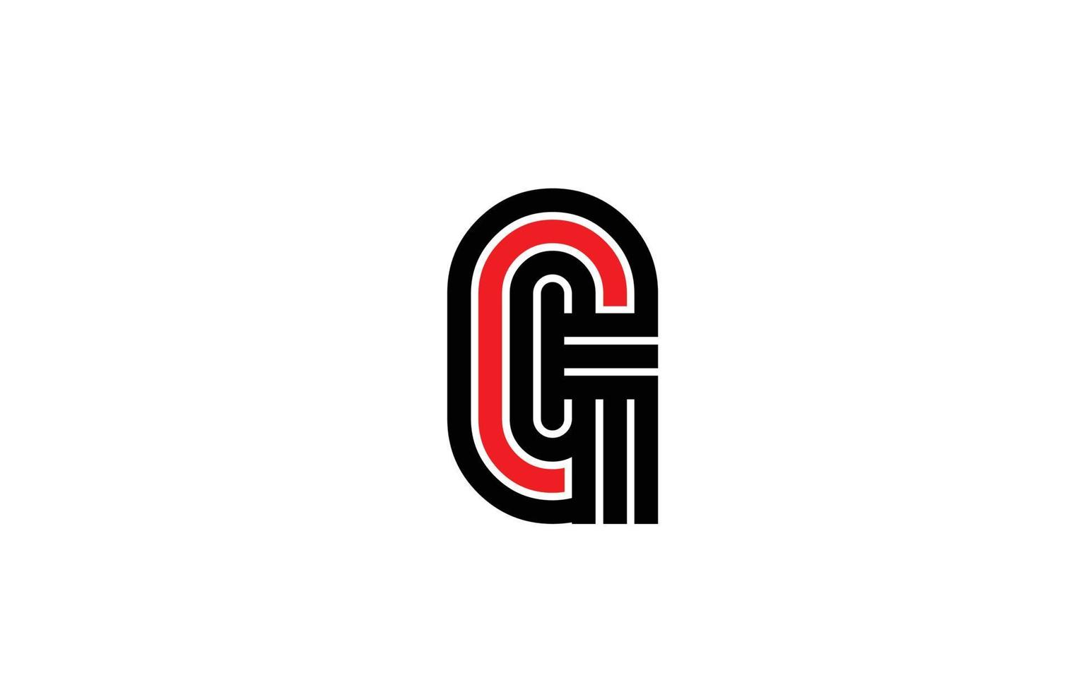 red line G alphabet letter logo icon. Creative design template for company and business in white and black vector