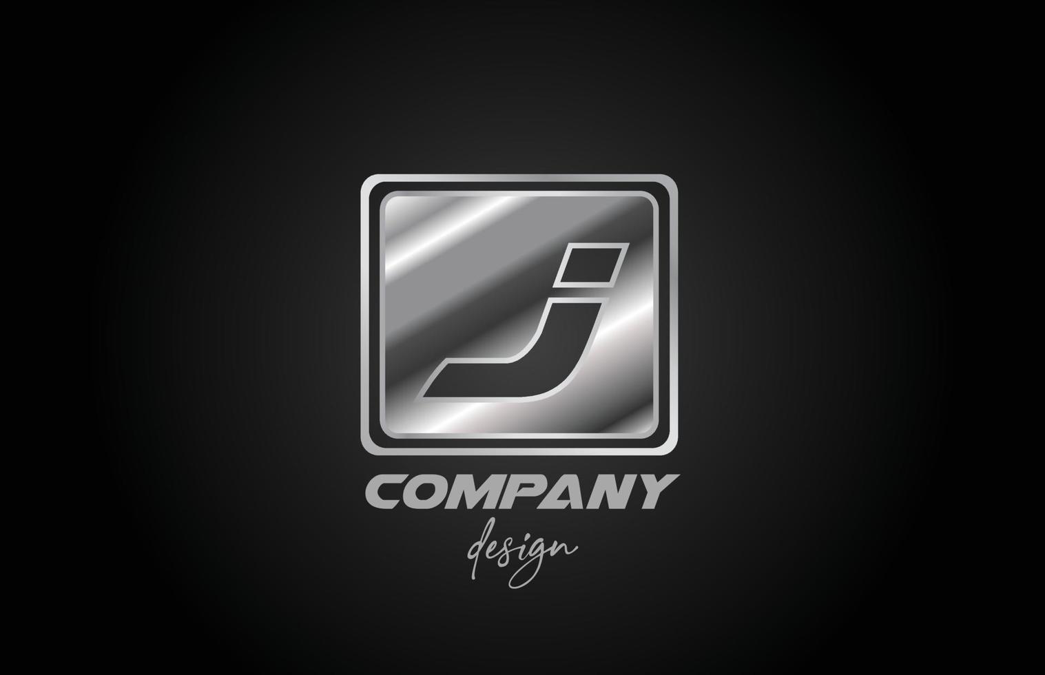 Icono del logotipo de la letra del alfabeto j de metal plateado con diseño cuadrado. plantilla creativa para negocios y empresas. vector