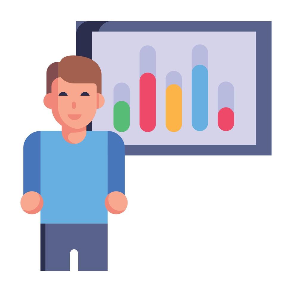 Person with chart, flat icon of statistician vector