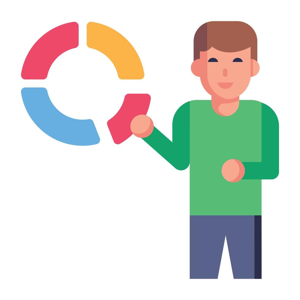 Person with pie chart, flat editable icon vector