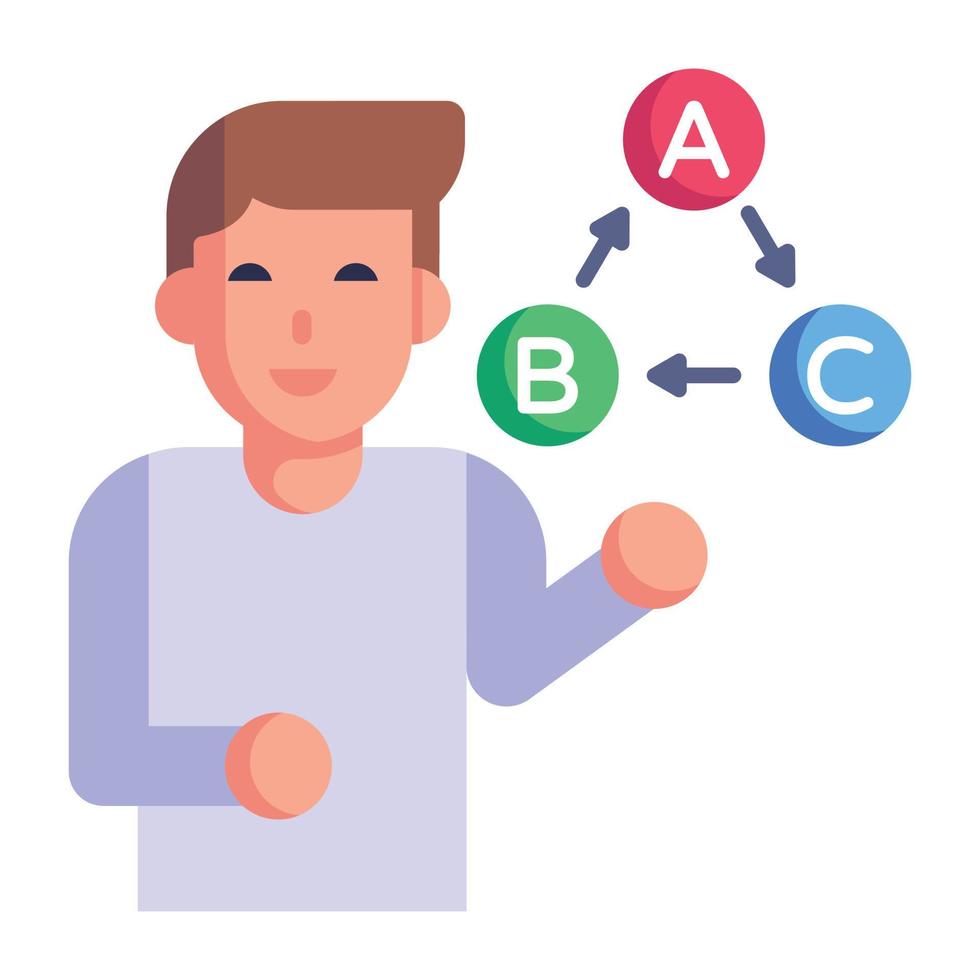 Person with molecular structure and up arrows, flat icon of business formula vector