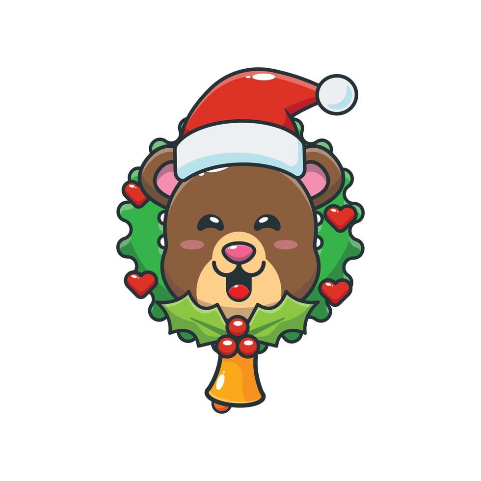 Cute bear in christmas day. Cute christmas cartoon illustration. vector