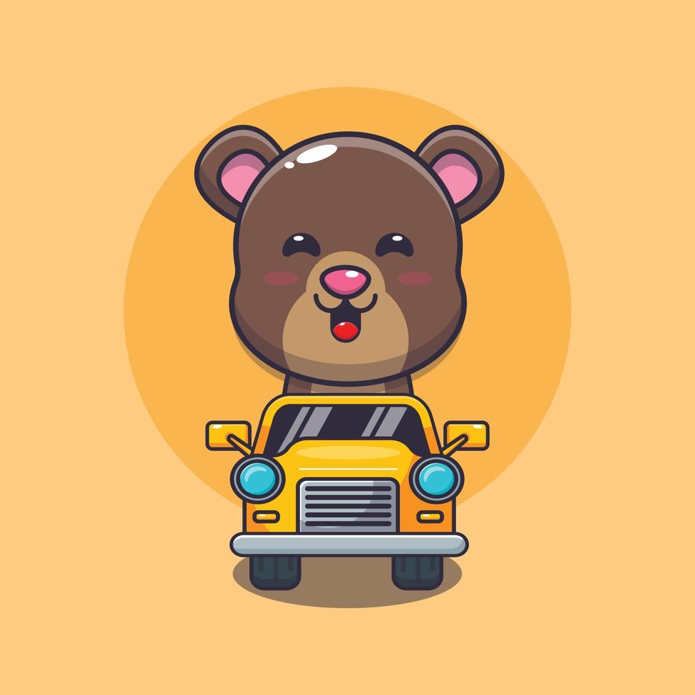 cute bear mascot cartoon character ride on car vector