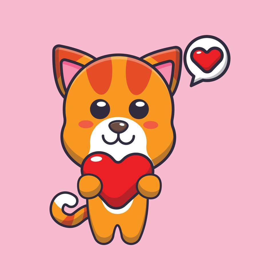 ilustración de personaje de dibujos animados de mascota de gato lindo en el día de san valentín vector