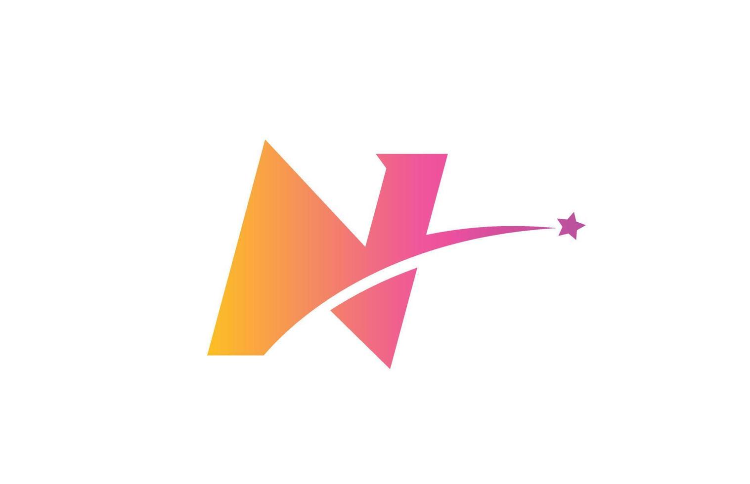 pink star N alphabet letter logo icon design with swoosh. Creative template for company and business vector
