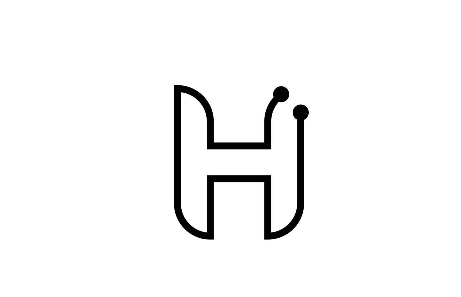 Diseño de icono de logotipo de letra del alfabeto en blanco y negro de línea h con punto. plantilla creativa para negocios y empresas. vector