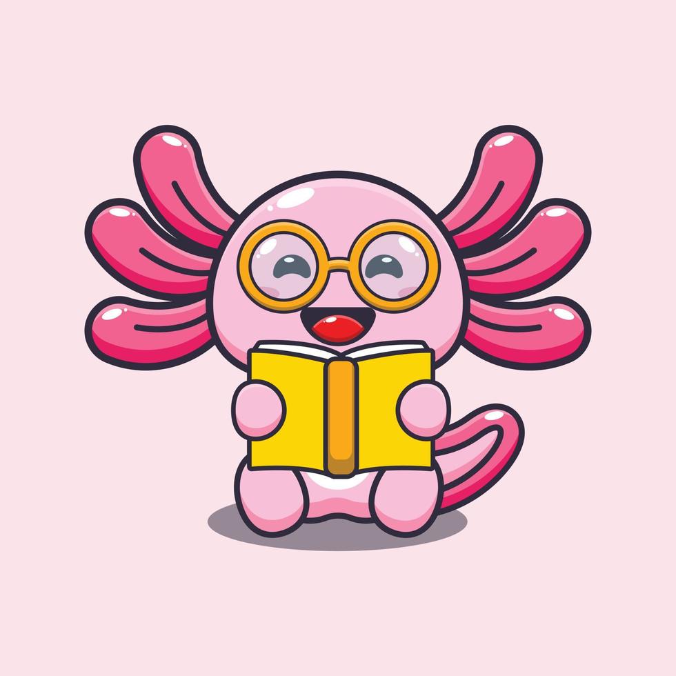 Cute axolotl cartoon mascot illustration reading a book vector