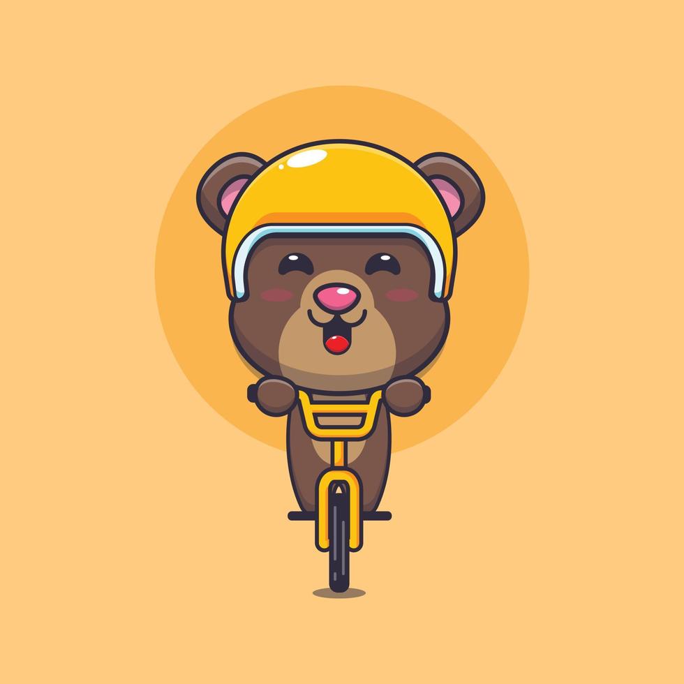 lindo oso mascota personaje de dibujos animados paseo en bicicleta vector