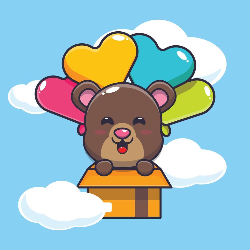 cute bear mascot cartoon character fly with balloon vector