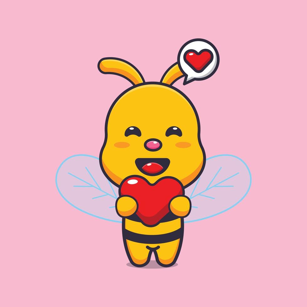 cute bee mascot cartoon character illustration in valentine day vector