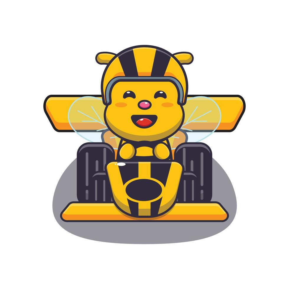 cute bee mascot cartoon character riding race car vector