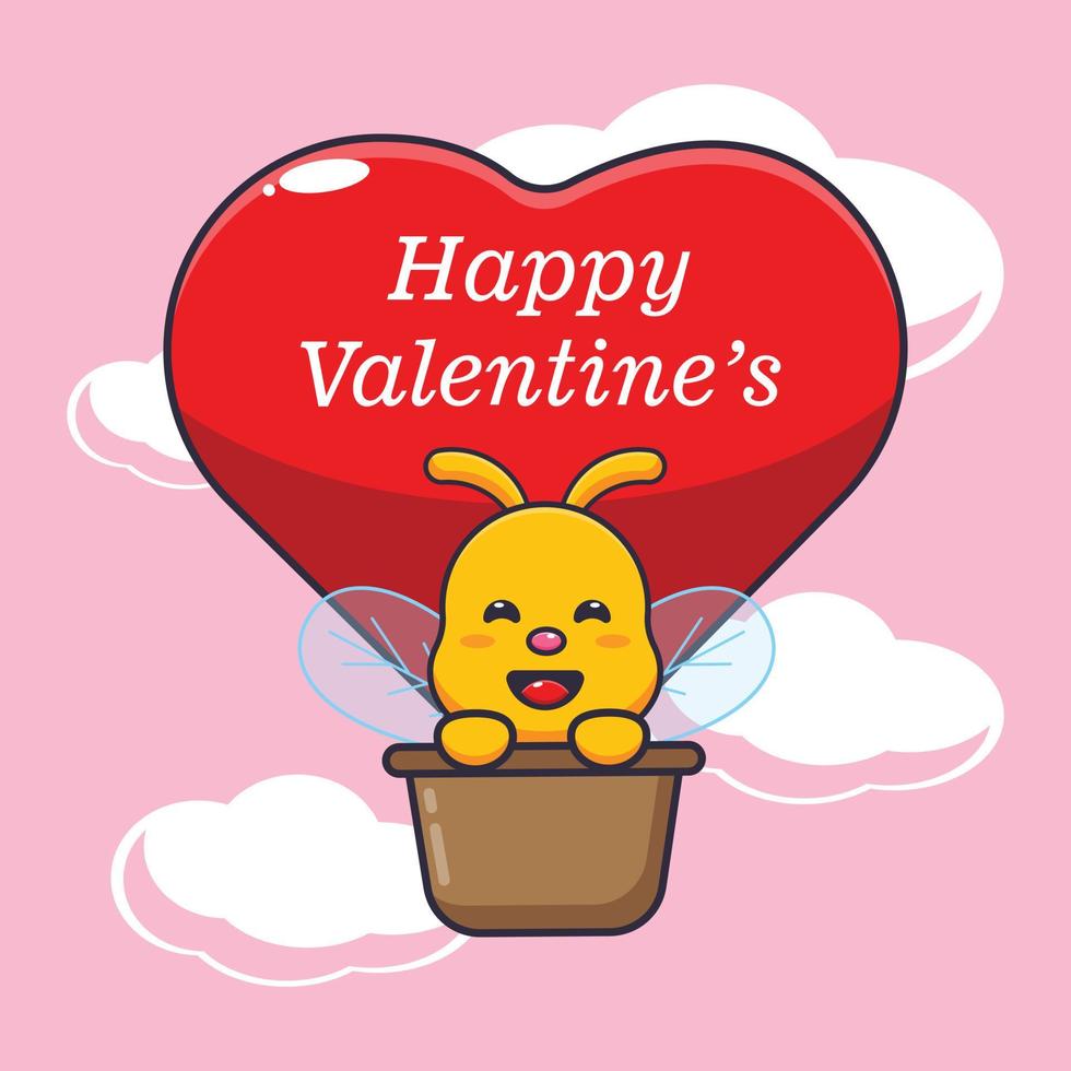 cute bee mascot cartoon character illustration in valentine day vector