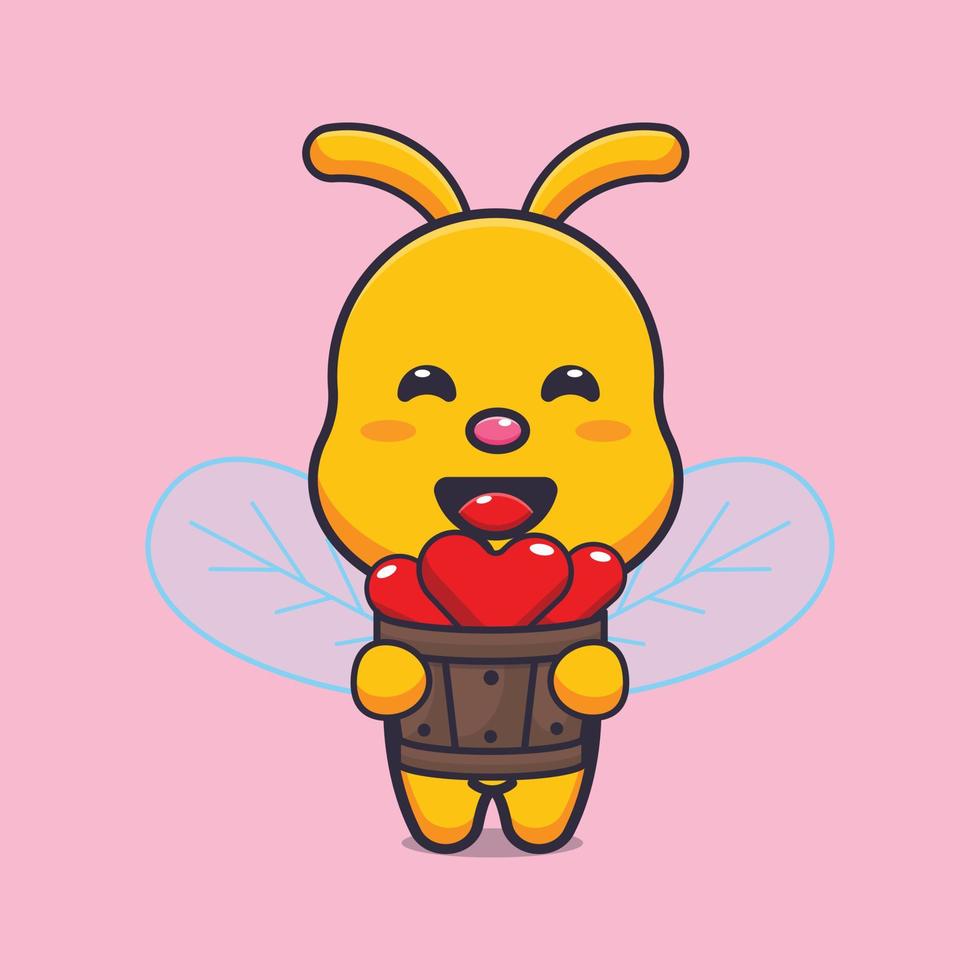 cute bee mascot cartoon character illustration in valentine day vector