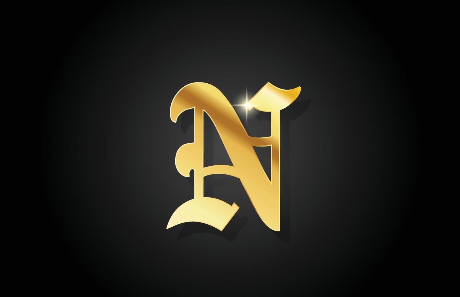n diseño del logotipo del icono de la letra del alfabeto dorado vintage. plantilla dorada creativa para negocios vector