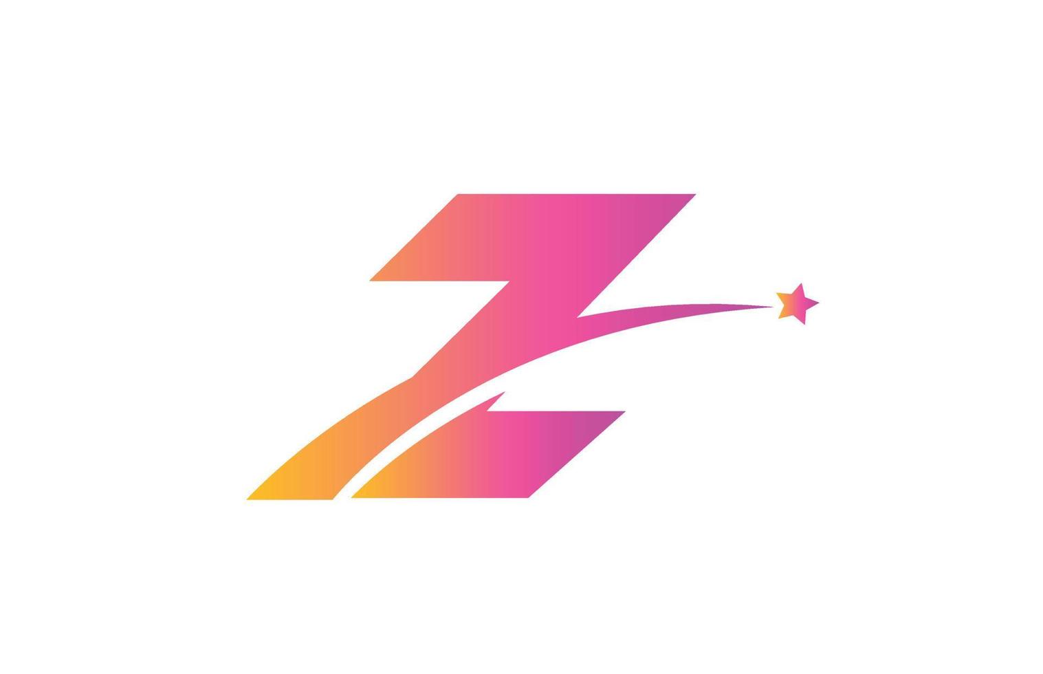 pink star Z alphabet letter logo icon design with swoosh. Creative template for company and business vector