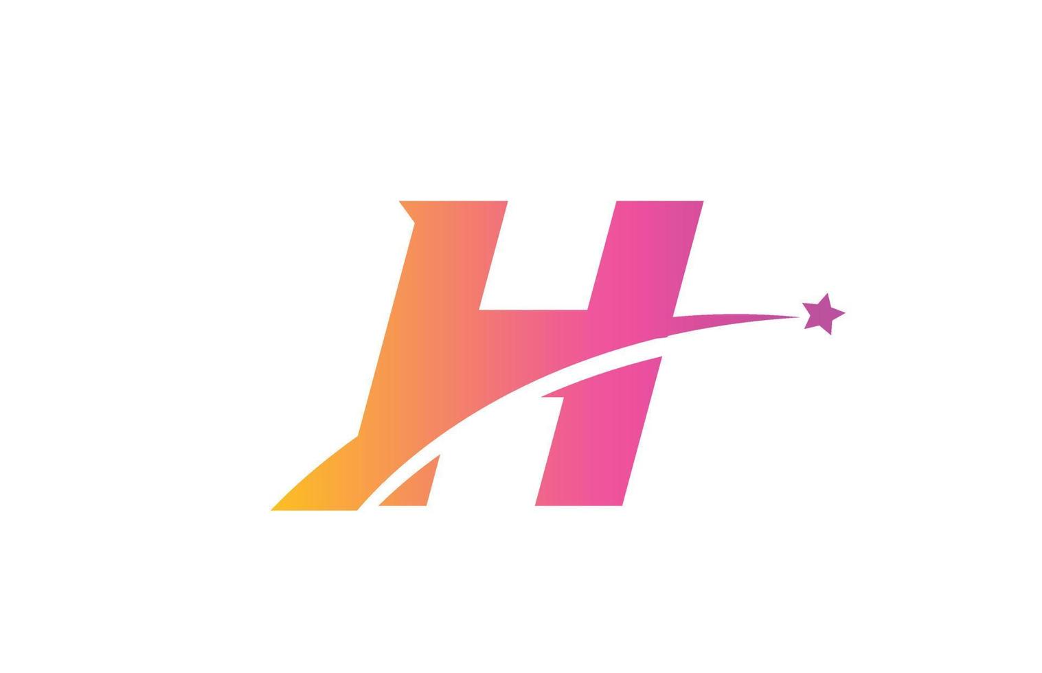 pink star H alphabet letter logo icon design with swoosh. Creative template for company and business vector