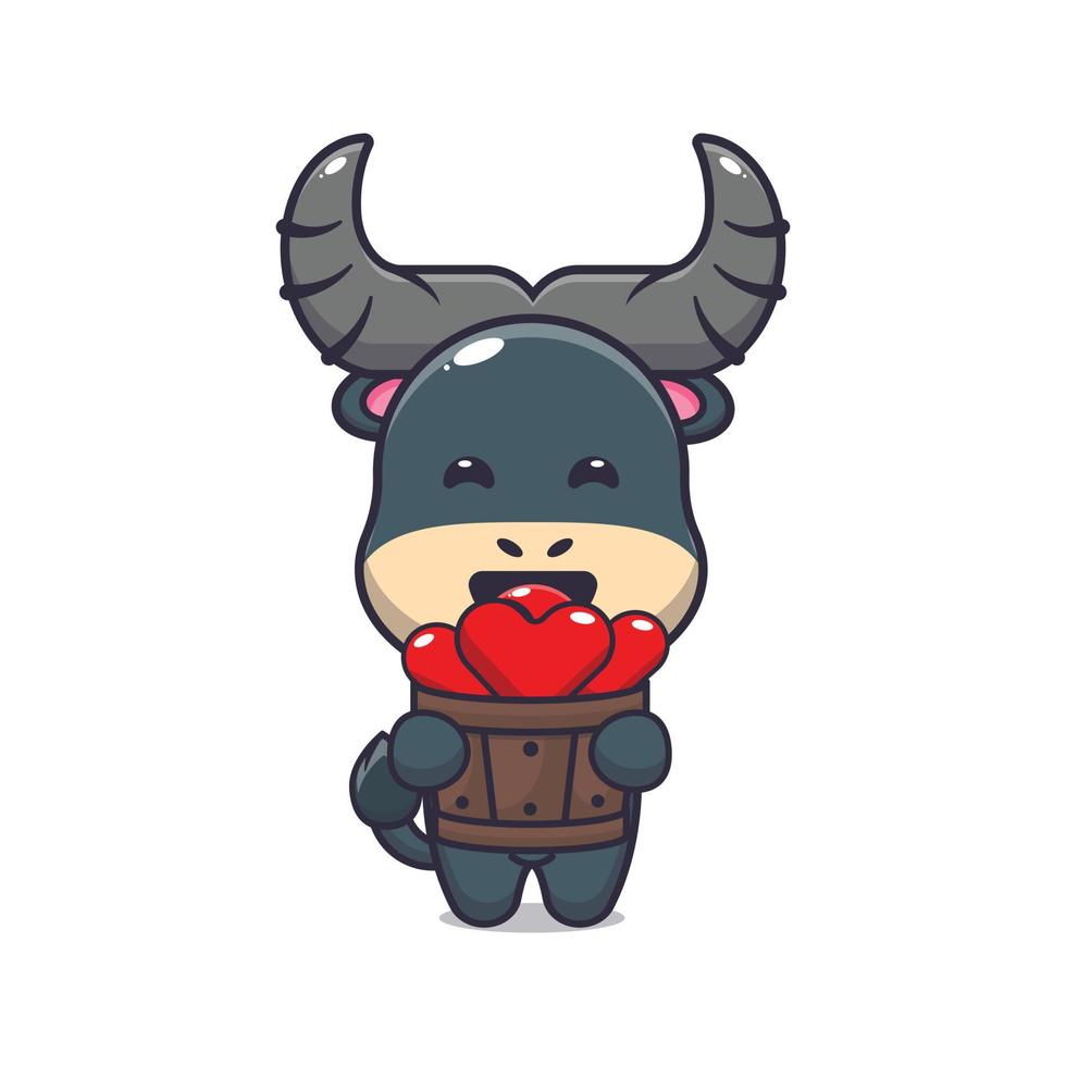 cute buffalo mascot cartoon character illustration in valentine day vector