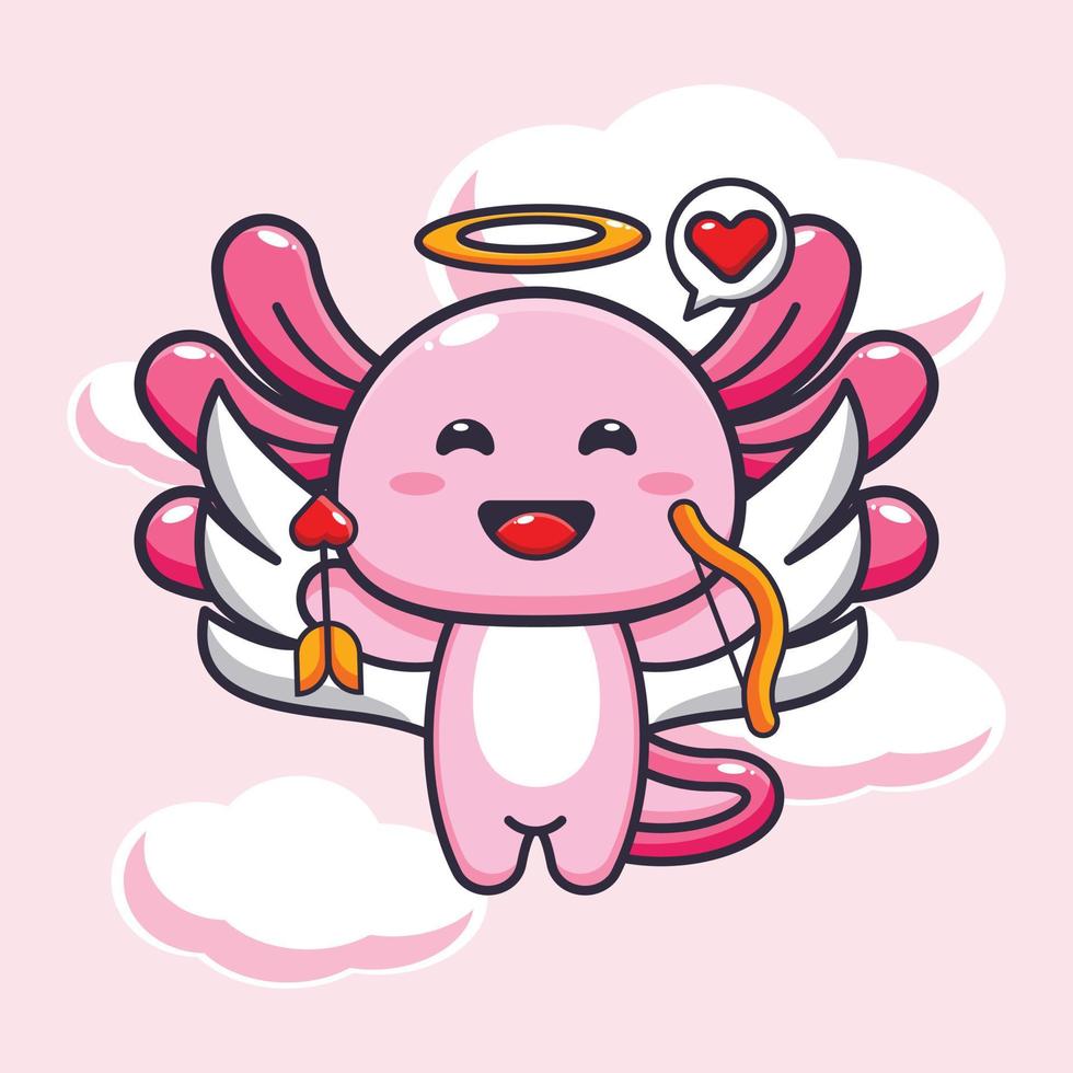 cute axolotl mascot cartoon character illustration in valentine day vector