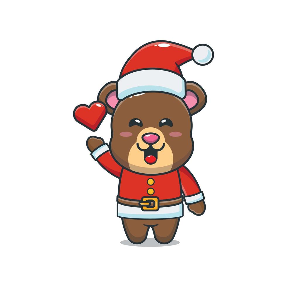 Cute bear wearing santa costume. Cute christmas cartoon illustration. vector
