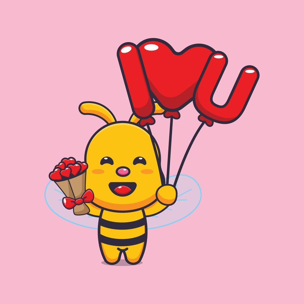 ilustración de personaje de dibujos animados de mascota de abeja linda en el día de san valentín vector