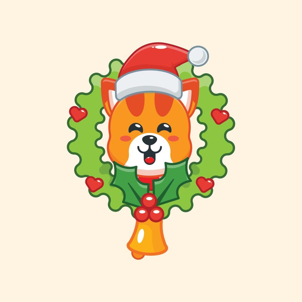 lindo gato en el día de navidad. linda ilustración de dibujos animados de navidad. vector