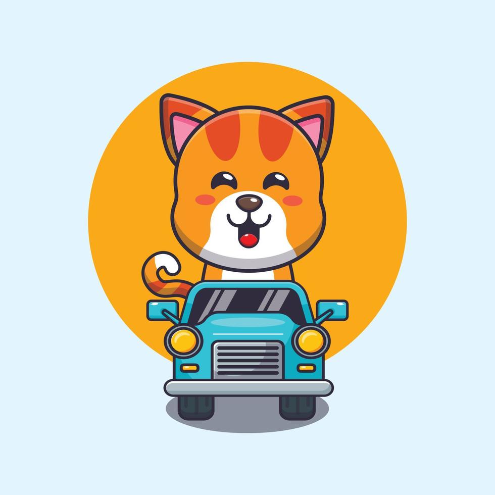 cute cat mascot cartoon character ride on car vector