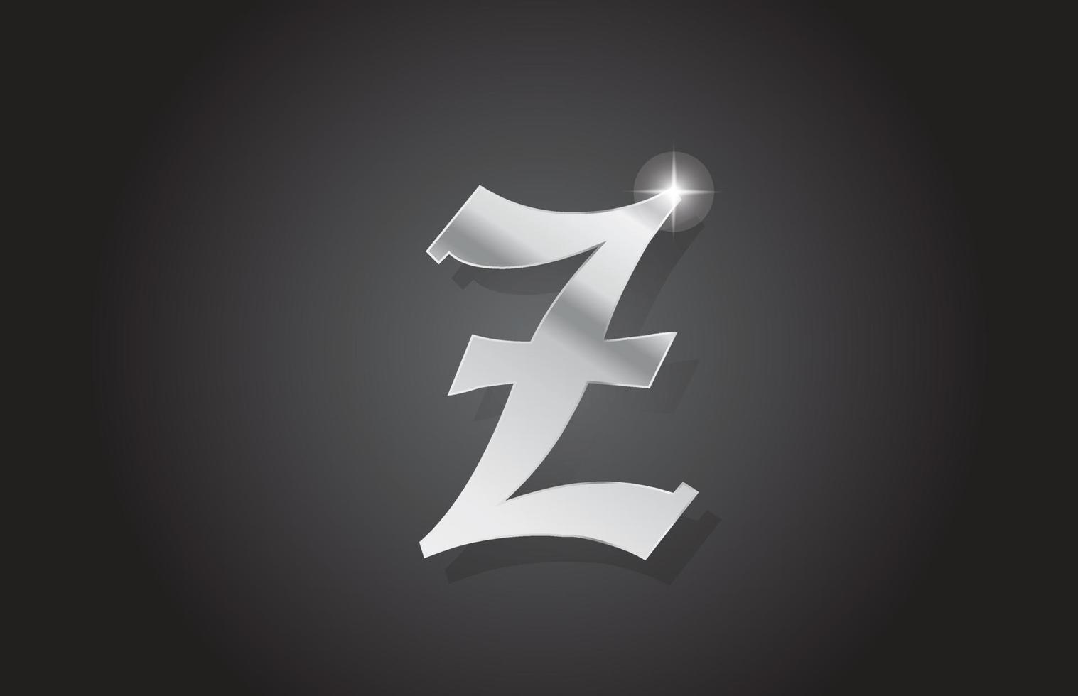 Diseño de icono de logotipo de letra del alfabeto gris vintage z. plantilla creativa para empresa con estilo metal vector