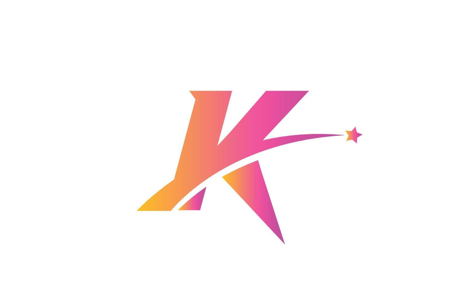 pink star K alphabet letter logo icon design with swoosh. Creative template for company and business vector