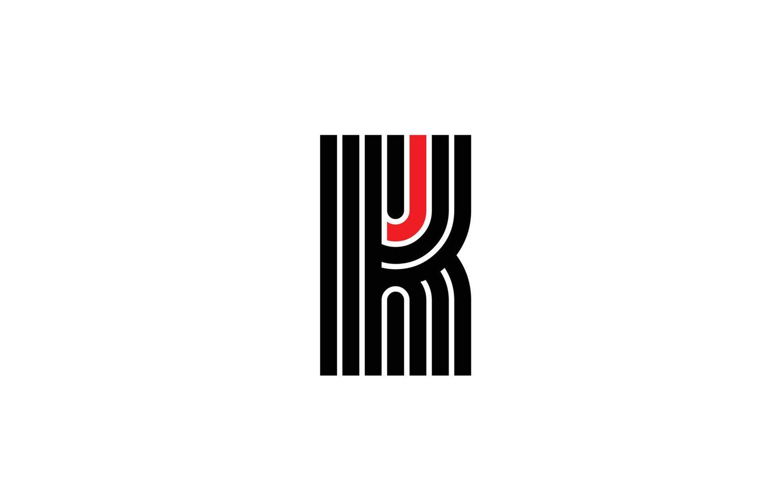 línea roja k icono del logotipo de la letra del alfabeto. plantilla de diseño creativo para empresas y negocios en blanco y negro vector