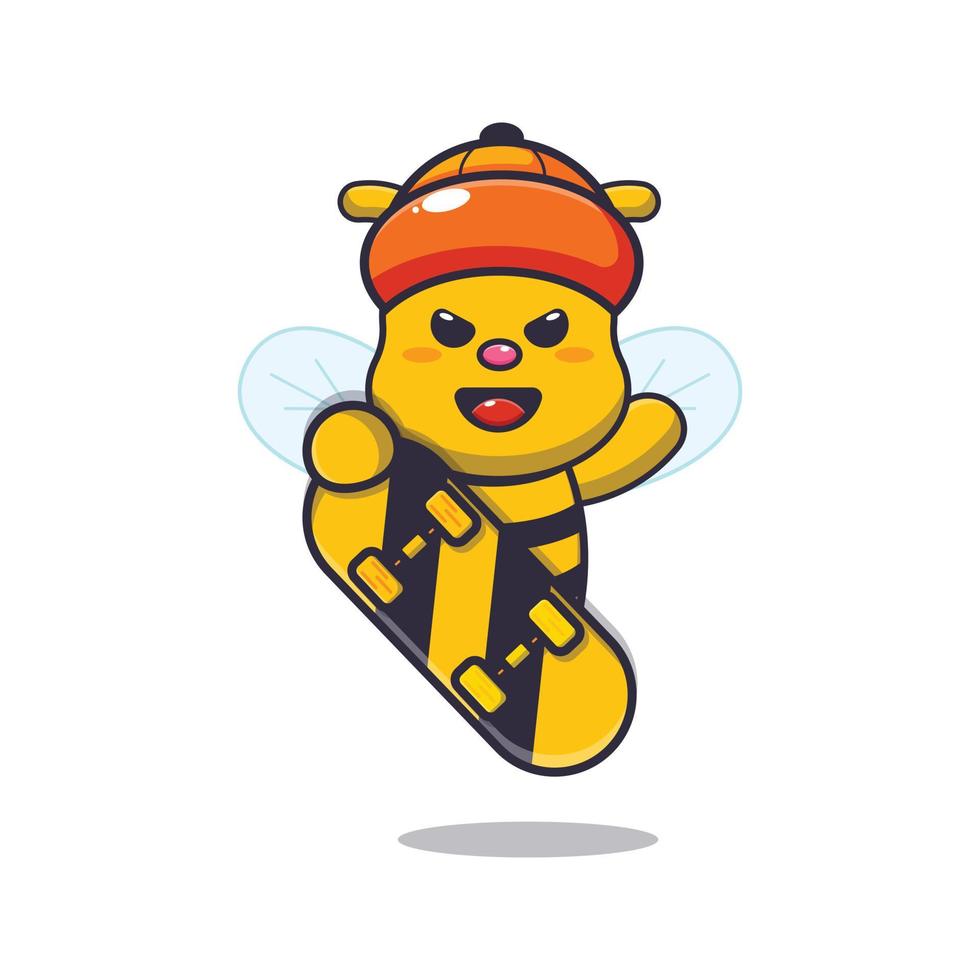 cute bee mascot cartoon character with skateboard vector