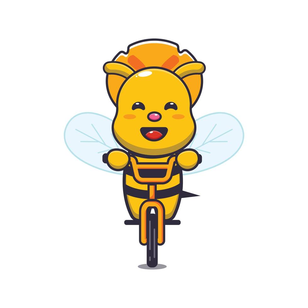 lindo personaje de dibujos animados de la mascota de la abeja paseo en bicicleta vector