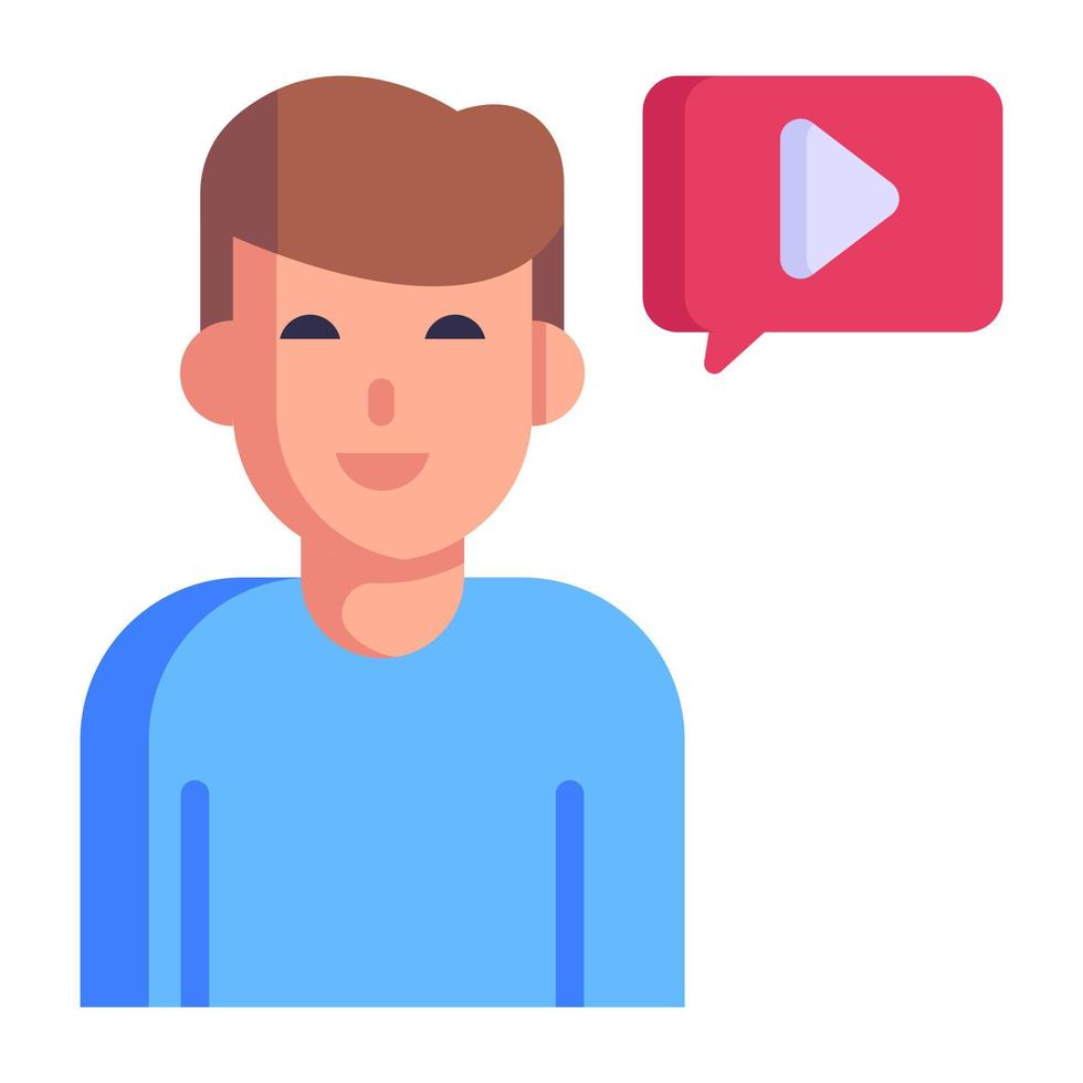 Person with speech bubble, flat icon of video chat vector