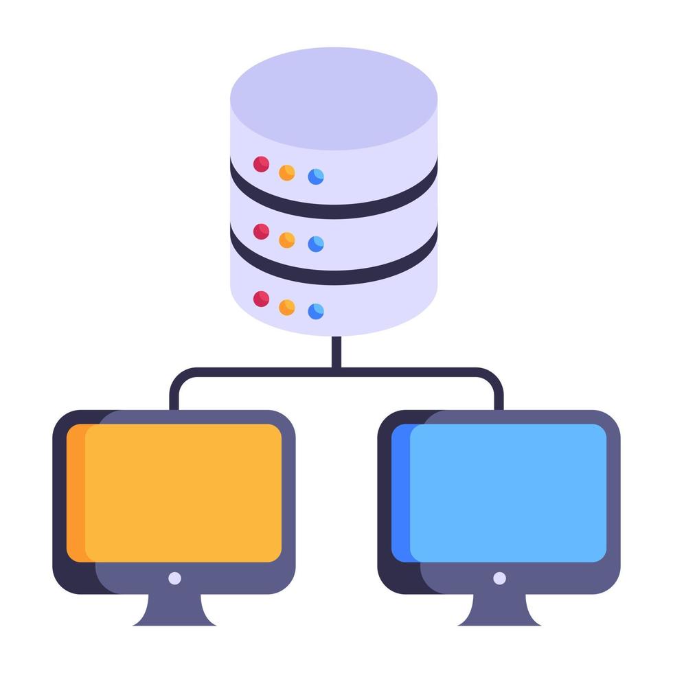 Cloud connected with two computers, flat icon of shared cloud vector